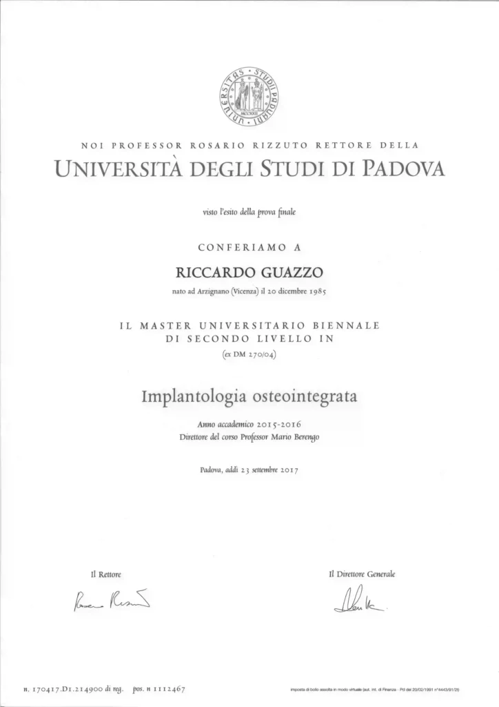 Master Universitario Biennale di Secondo Livello in Implantologia osteointegrata