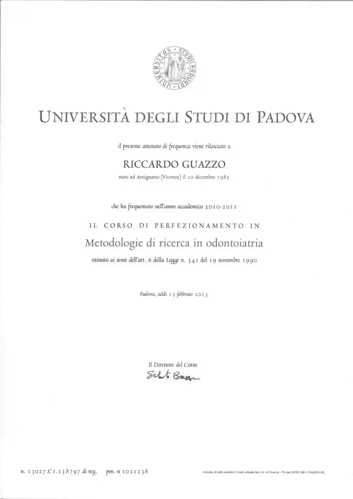 Corso di perfezionamento in Metodologie di ricerca in odontoiatria