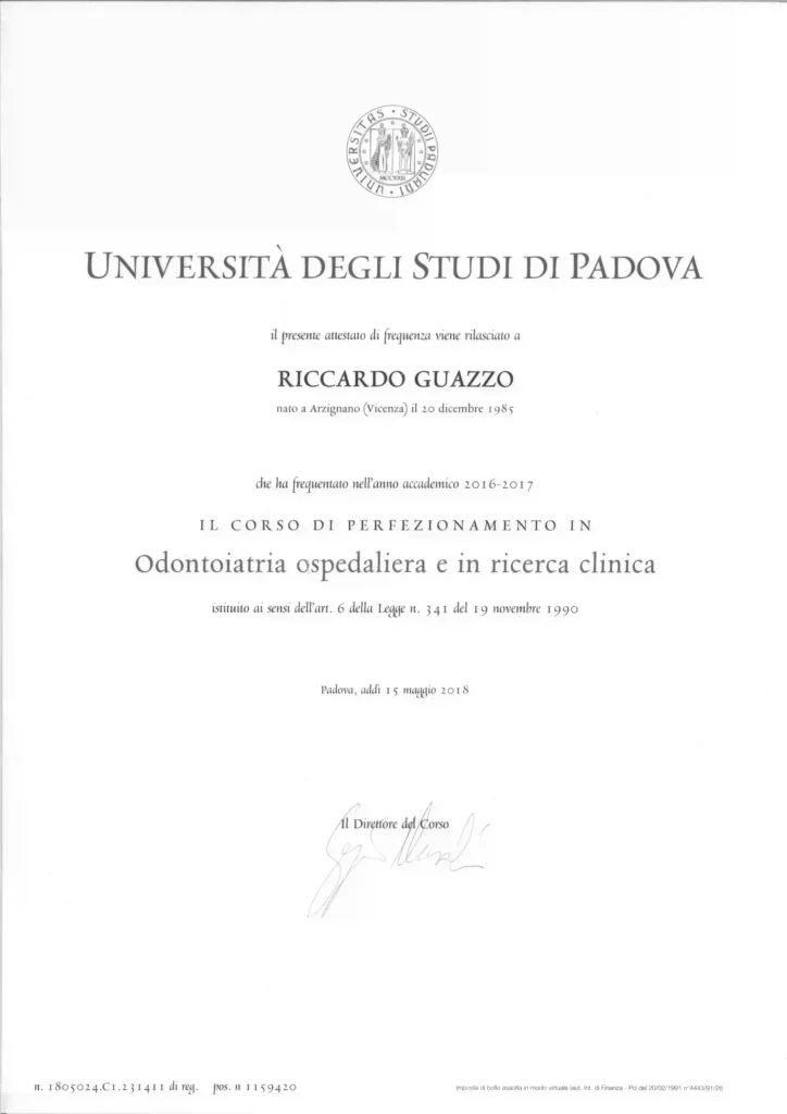 Corso di perfezionamento in Odontoiatria ospedaliera e in ricerca clinica